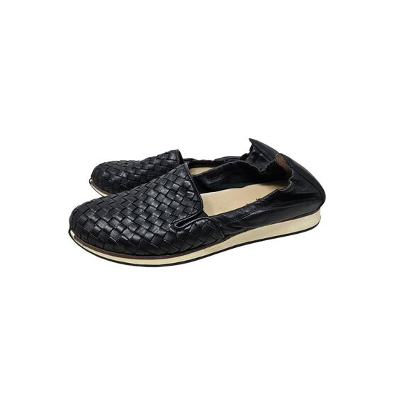 Sesto Meucci 8 Black Leather Woven Slip On Lafer Sneaker Casual Minimalist - Picture 2 of 6